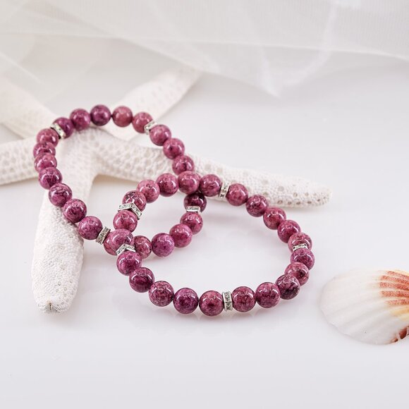 Pink Jasper Dainty Beaded Stretch Bracelet Set of 2 - Picture 8 of 11